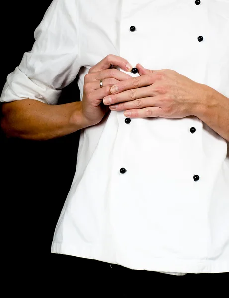 Chef professionista abbottonatura su una giacca bianca chef — Foto Stock