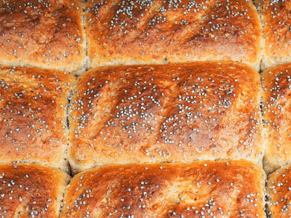 Closeup of baked rolls with poppy seeds — Stock Photo, Image