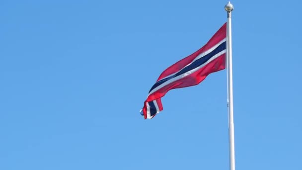 Wimpel der norwegischen Flagge, in Richtung blauer Himmel — Stockvideo