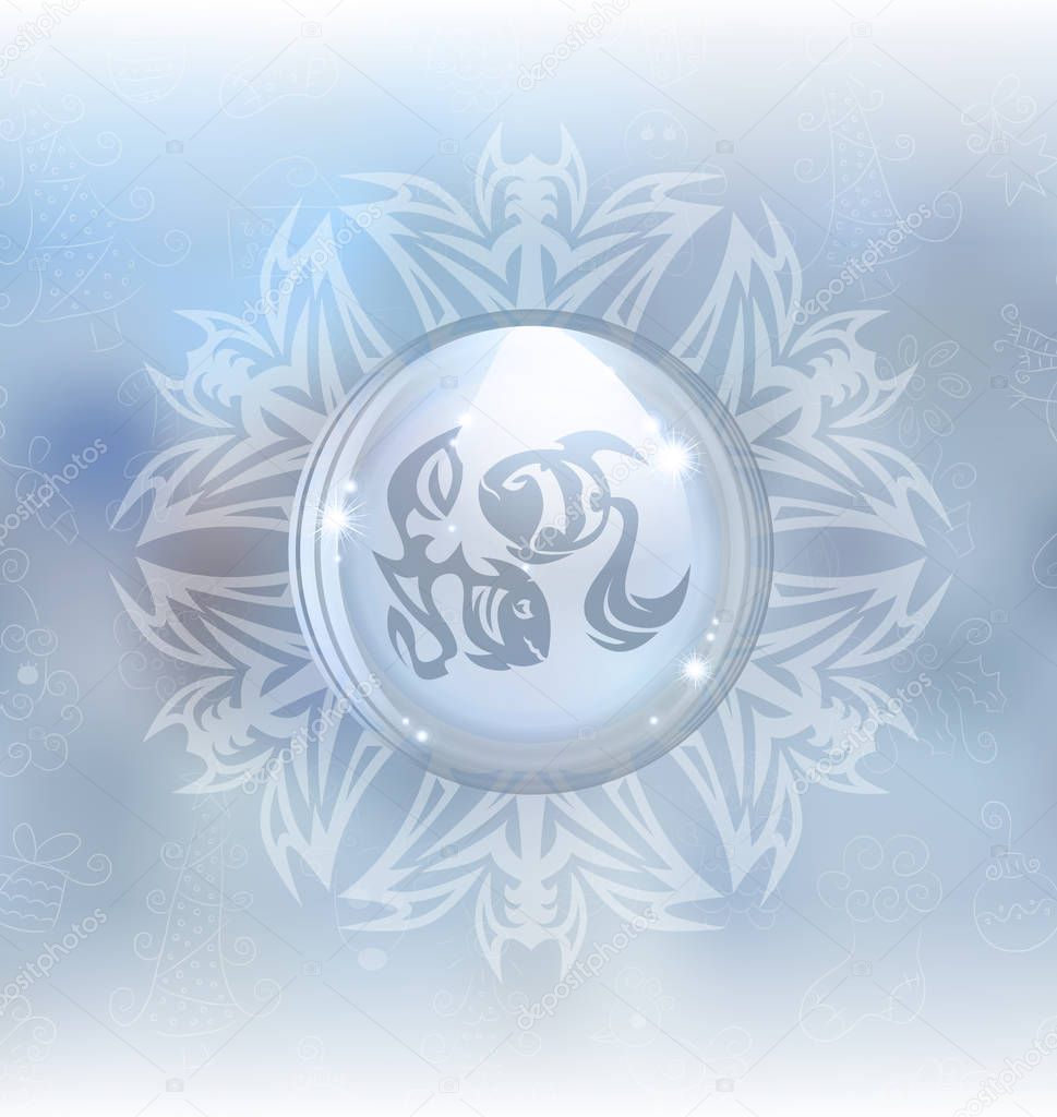 Vector snow globe with zodiac sign Pisces