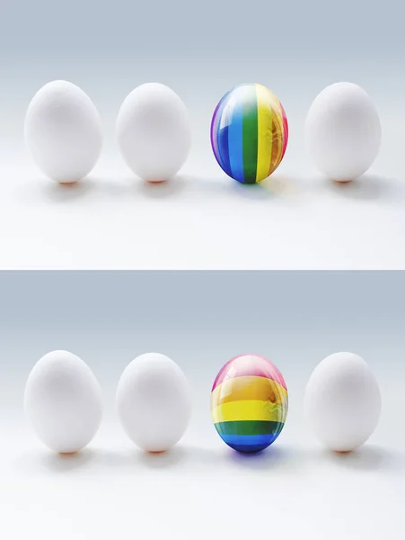 Білі яйця і ЛГБТ скляні яйця — стокове фото