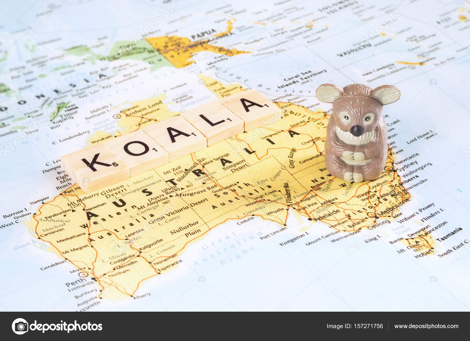 Toy koala on map of Australia Stock Editorial Photo © Bastetamon