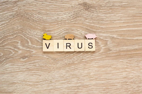 Palabra Virus Deletrea Con Letras Fondo Madera —  Fotos de Stock
