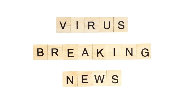 Words Virus Breaking News Spelt Out Letter Tiles White Background — Stock Photo, Image