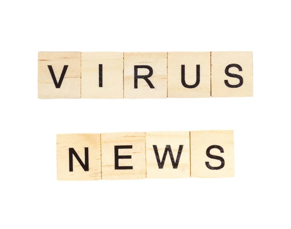 Woorden Virus News Gespeld Met Letter Tegels Witte Achtergrond — Stockfoto