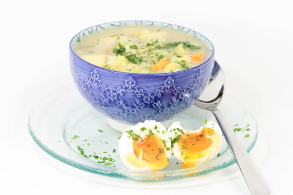 Soupe Orge Cuite Maison Avec Oeuf — Photo