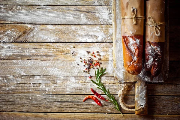 Pan Repostería Una Composición Con Accesorios Cocina Sobre Fondo Viejo — Foto de Stock