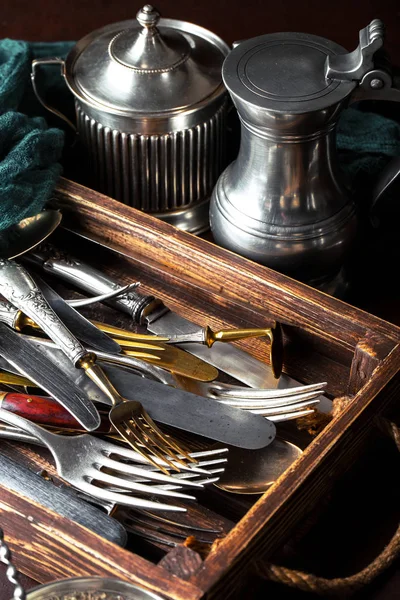 Old Silver Dishes Accessories Kitchen — Stock Photo, Image