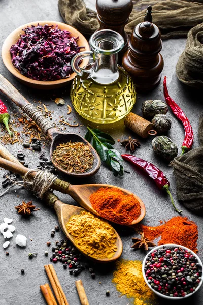 Spices Cooking Kitchen Accessories Old Background — Stock Photo, Image