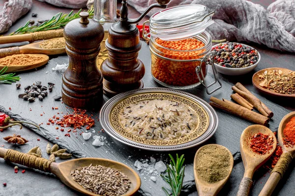 Spices Cooking Kitchen Accessories Old Background — Stock Photo, Image