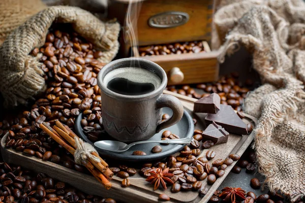 Black Coffee Beans Old Background — Stock Photo, Image