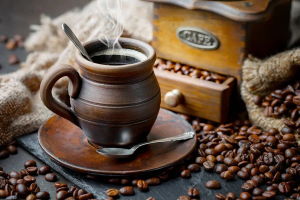 Black Coffee Beans Old Background — 스톡 사진