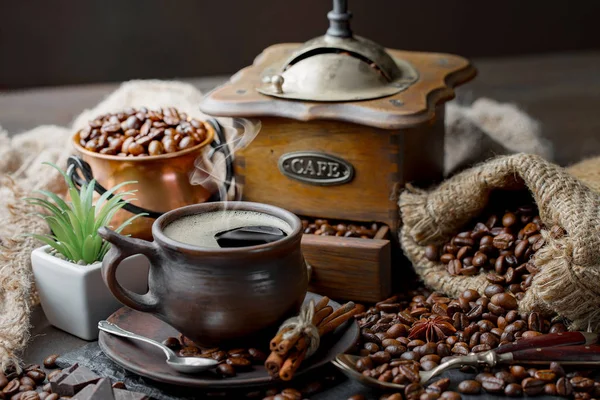 Black Coffee Beans Old Background — Stock Photo, Image