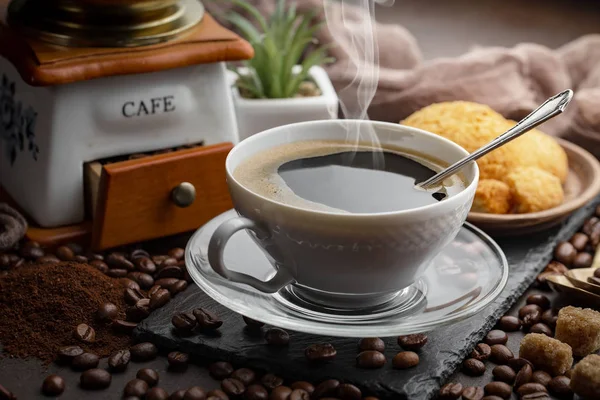 Black Coffee Beans Old Background — 스톡 사진