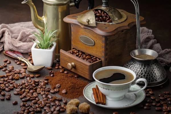 Caffè Una Tazza Piattino Vecchio Sfondo — Foto Stock