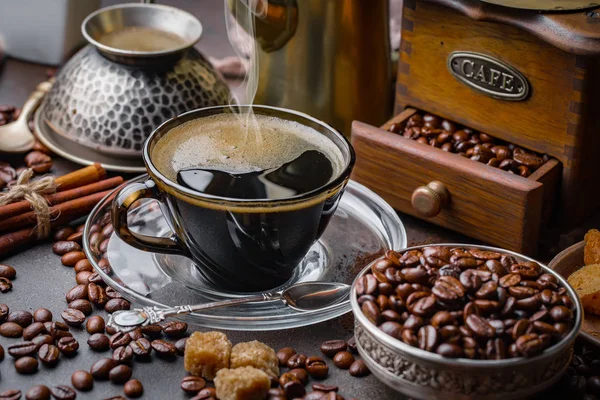 Caffè Una Tazza Piattino Vecchio Sfondo — Foto Stock