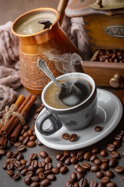 Caffè Una Tazza Piattino Vecchio Sfondo — Foto Stock