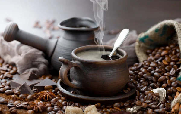 Caffè Una Tazza Piattino Vecchio Sfondo — Foto Stock