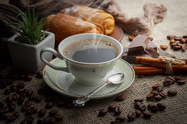 Kávé Egy Csésze Háttér Kávébab Egy Régi Háttér — Stock Fotó