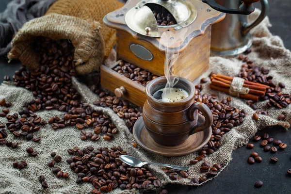 Coffee Cup Background Coffee Beans Old Background — Stock Photo, Image