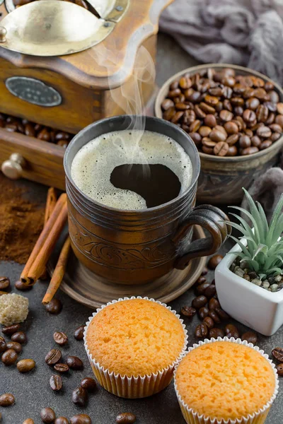 Black coffee on an old background in a cup