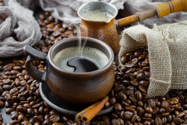 Caffè Nero Vecchio Sfondo Una Tazza — Foto Stock