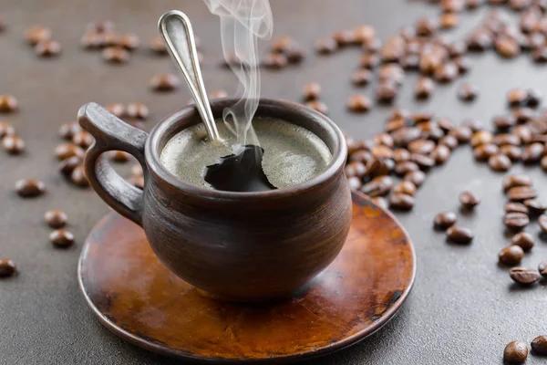 Caffè Nero Vecchio Sfondo Una Tazza — Foto Stock