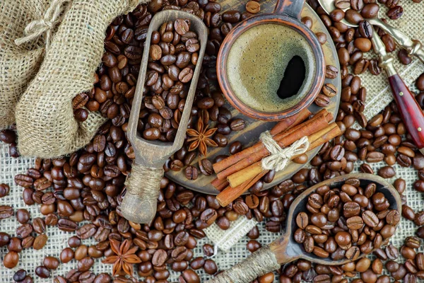 Café Preto Fundo Velho Uma Xícara — Fotografia de Stock