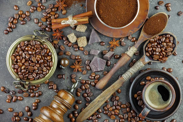 Black coffee on an old background in a cup