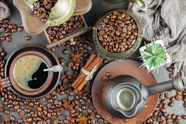 Café Preto Fundo Velho Uma Xícara — Fotografia de Stock