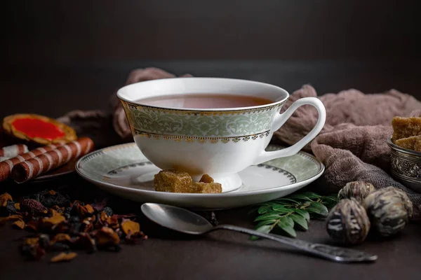 Tea Hot Drink Old Background Composition Table — Stock Photo, Image