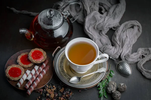 Tea Hot Drink Old Background Composition Table — Stock Photo, Image