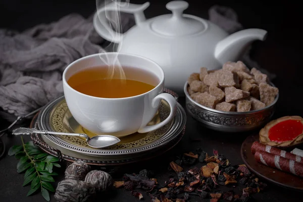 Tea Hot Drink Old Background Composition Table — Stock Photo, Image