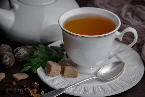 Tea Forró Ital Régi Háttér Összetétele Asztalon — Stock Fotó