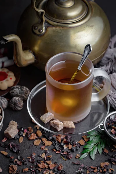 Horký Čaj Šálku Starém Pozadí — Stock fotografie