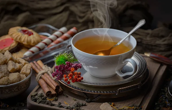 Гарячий Чай Чашці Старому Тлі — стокове фото