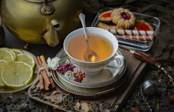 Horký Čaj Šálku Starém Pozadí — Stock fotografie