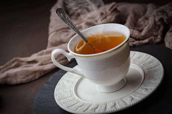 Gorąca Herbata Filiżance Starym Tle — Zdjęcie stockowe