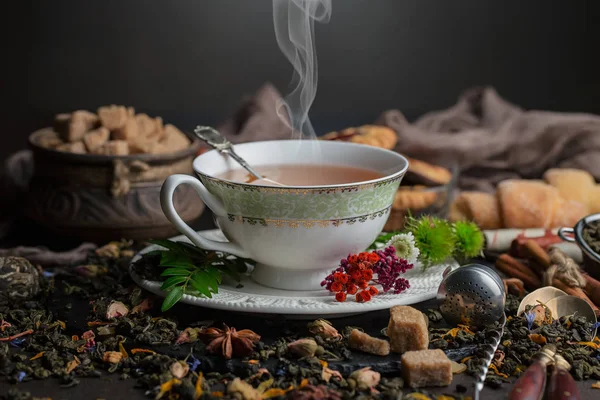 Gorąca Herbata Filiżance Starym Tle — Zdjęcie stockowe