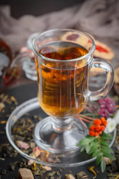 Чай Горячий Напиток Старом Фоне Композиции Столе — стоковое фото