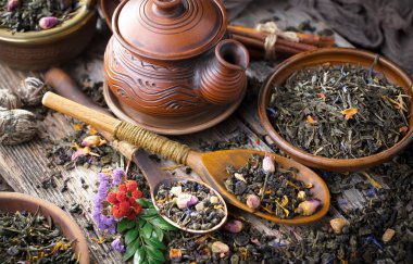 Eski bir arka planda, fincanda çay