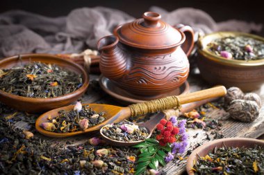 Eski bir arka planda, fincanda çay