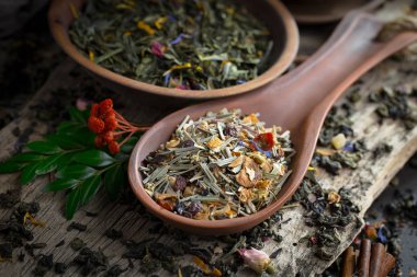 Eski bir arka planda, fincanda çay