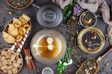 Eski bir arka planda, fincanda çay