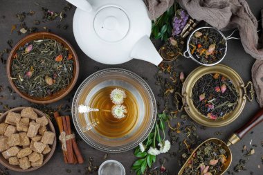 Eski bir arka planda, fincanda çay