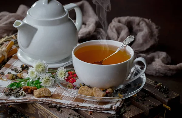 Chá Uma Xícara Fundo Antigo — Fotografia de Stock