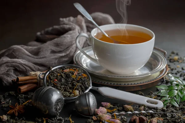 Chá Uma Xícara Fundo Antigo — Fotografia de Stock