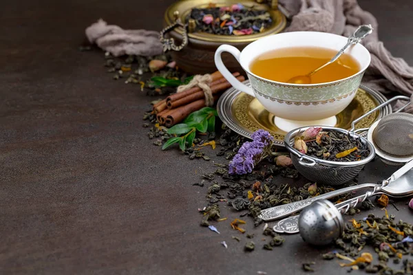 Čaj Šálku Starém Pozadí — Stock fotografie