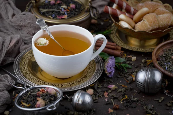 Herbata Filiżance Starym Tle — Zdjęcie stockowe