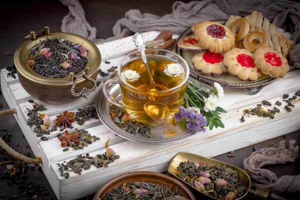 Čaj Šálku Starém Pozadí — Stock fotografie